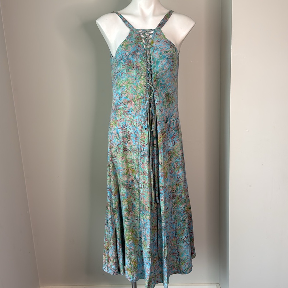Vintage Boho Batik Rayon Summer Dress EUC